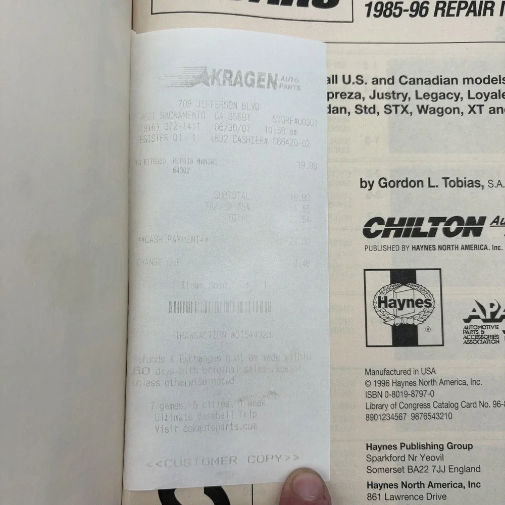 Vintage Subaru Coupes/Sedans/Wagons 1985-96 Chilton Black PB‎ Repair Manual